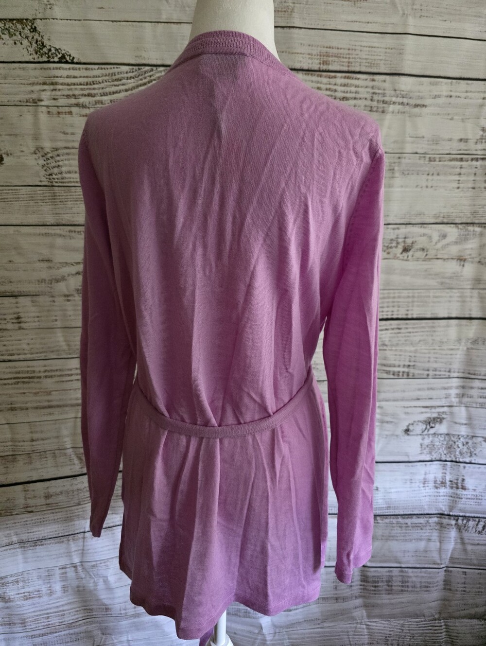 Talbots Lavender Tie-Waist Lounge Cardigan 100% Wool Knit Size Medium - Picture 6 of 6